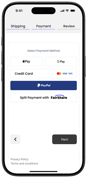 Select Split Payment at Checkout